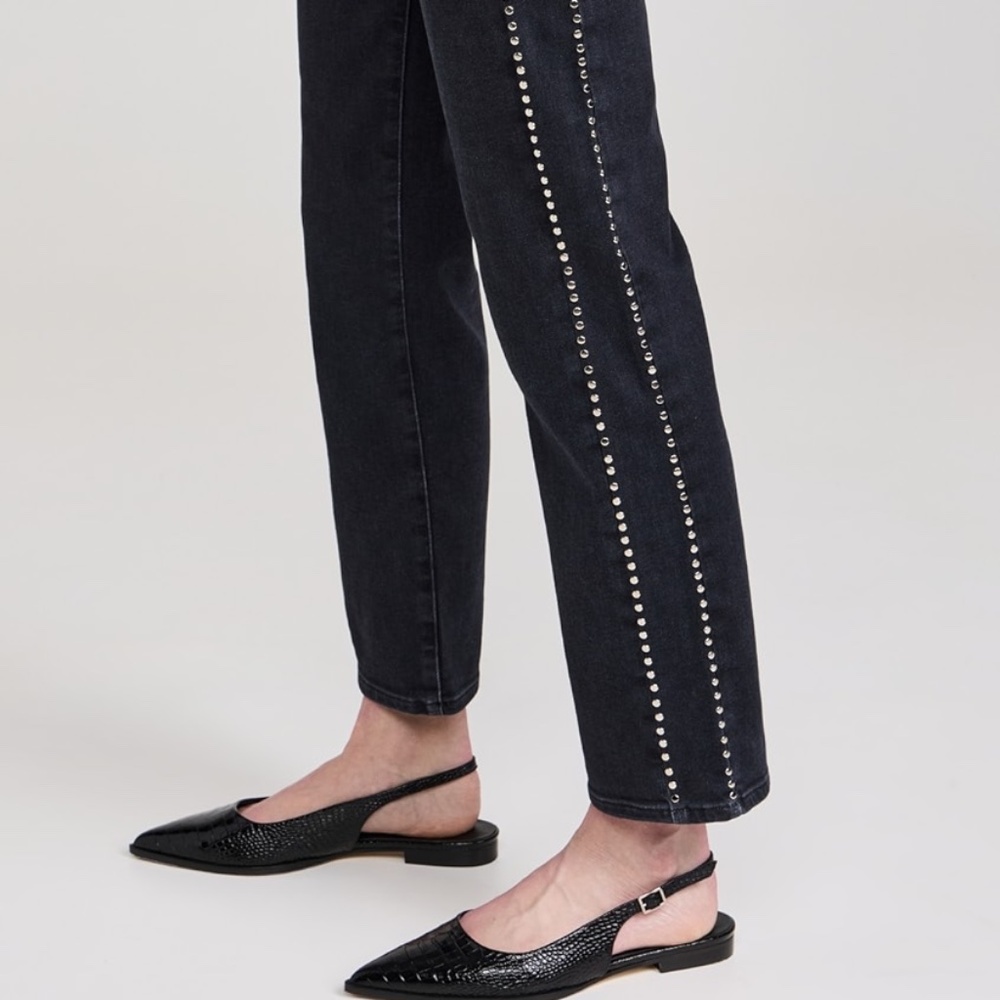 FRAME Women's Jeans Le Sleek Straight High Rise Astronaut Black Studded Sz 25 - Picture 2 of 16